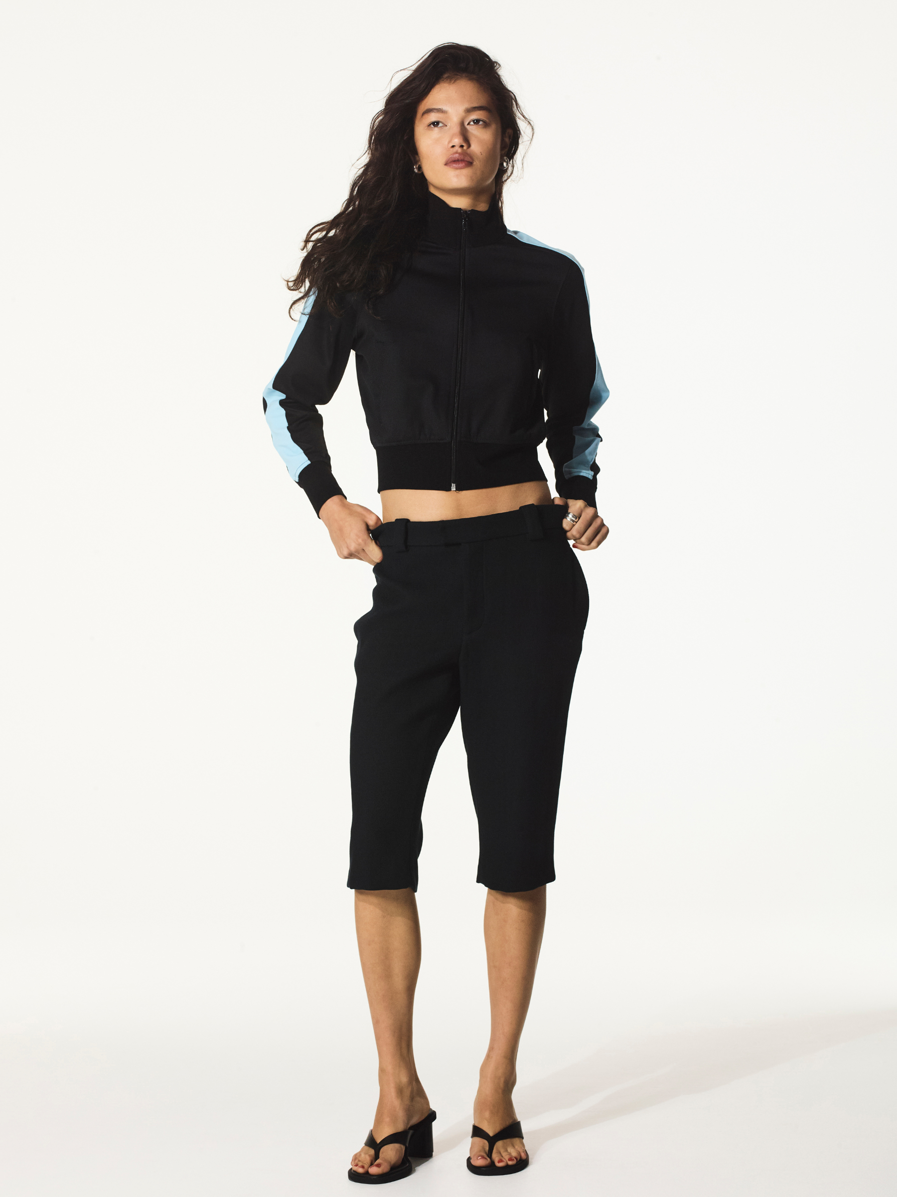 Rib Panel Pique Zip Up Jacket