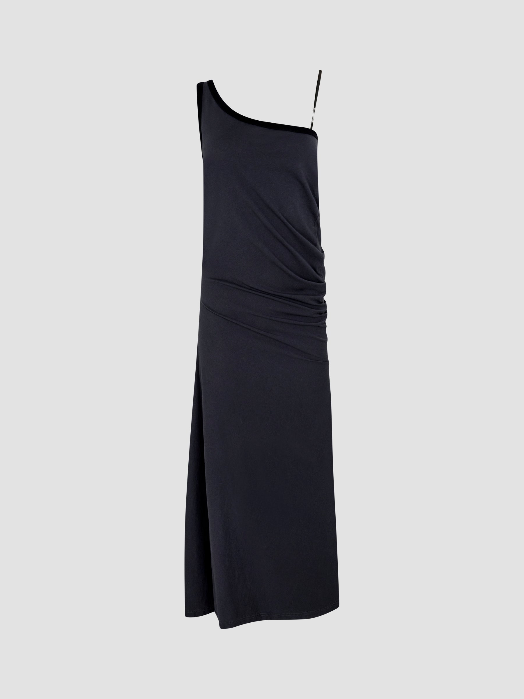 bassike one shoulder dress Bassike Gathered Cut Out Dress in Black
