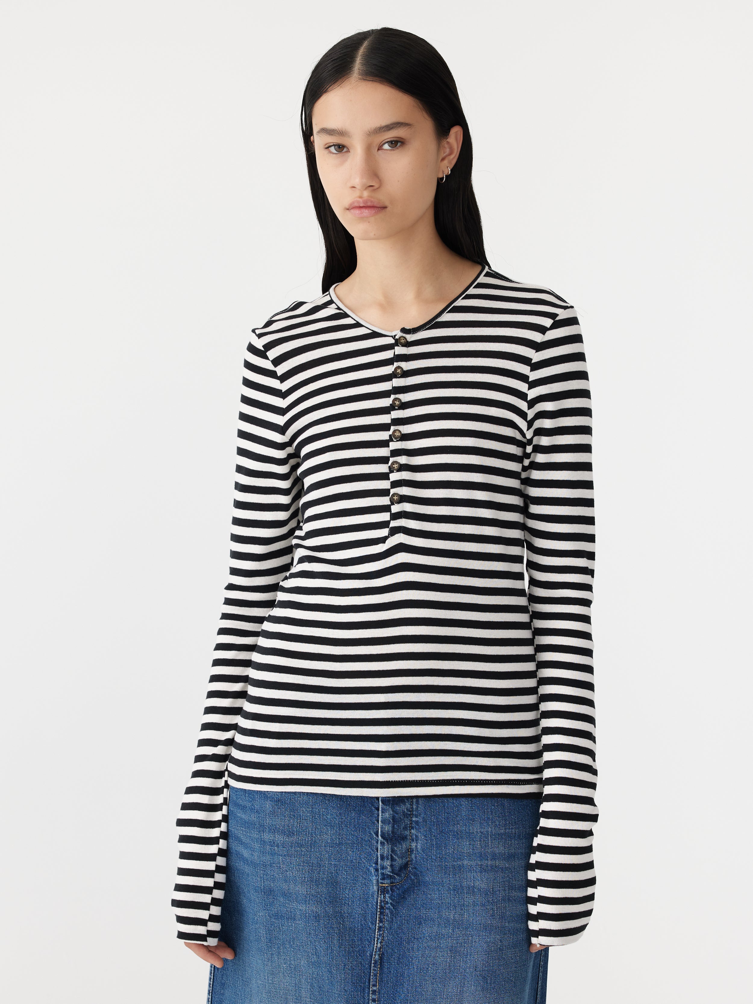 Stripe Rib Placket Long Sleeve T-Shirt – BASSIKE