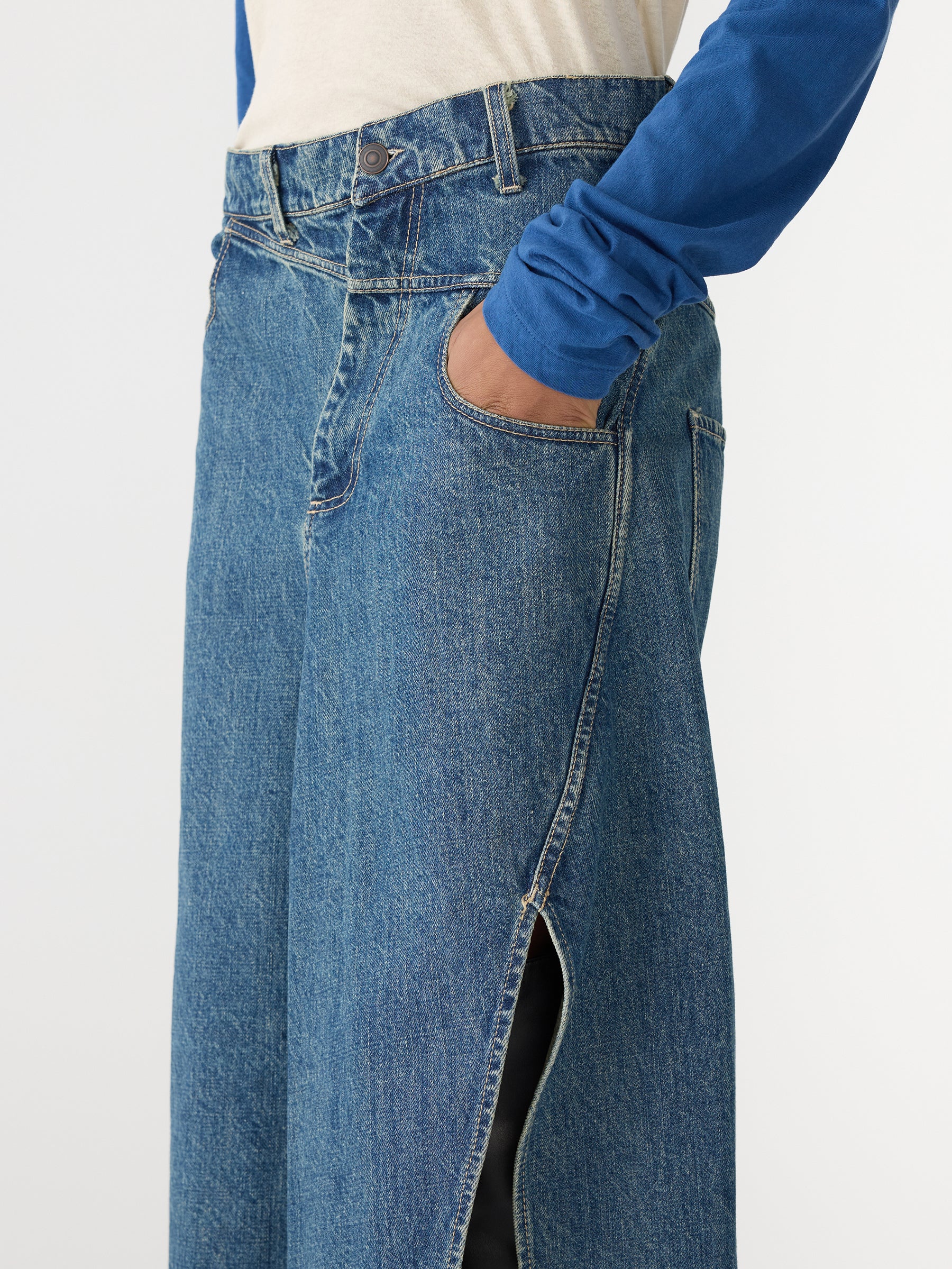 Asymmetric Split Denim Skirt