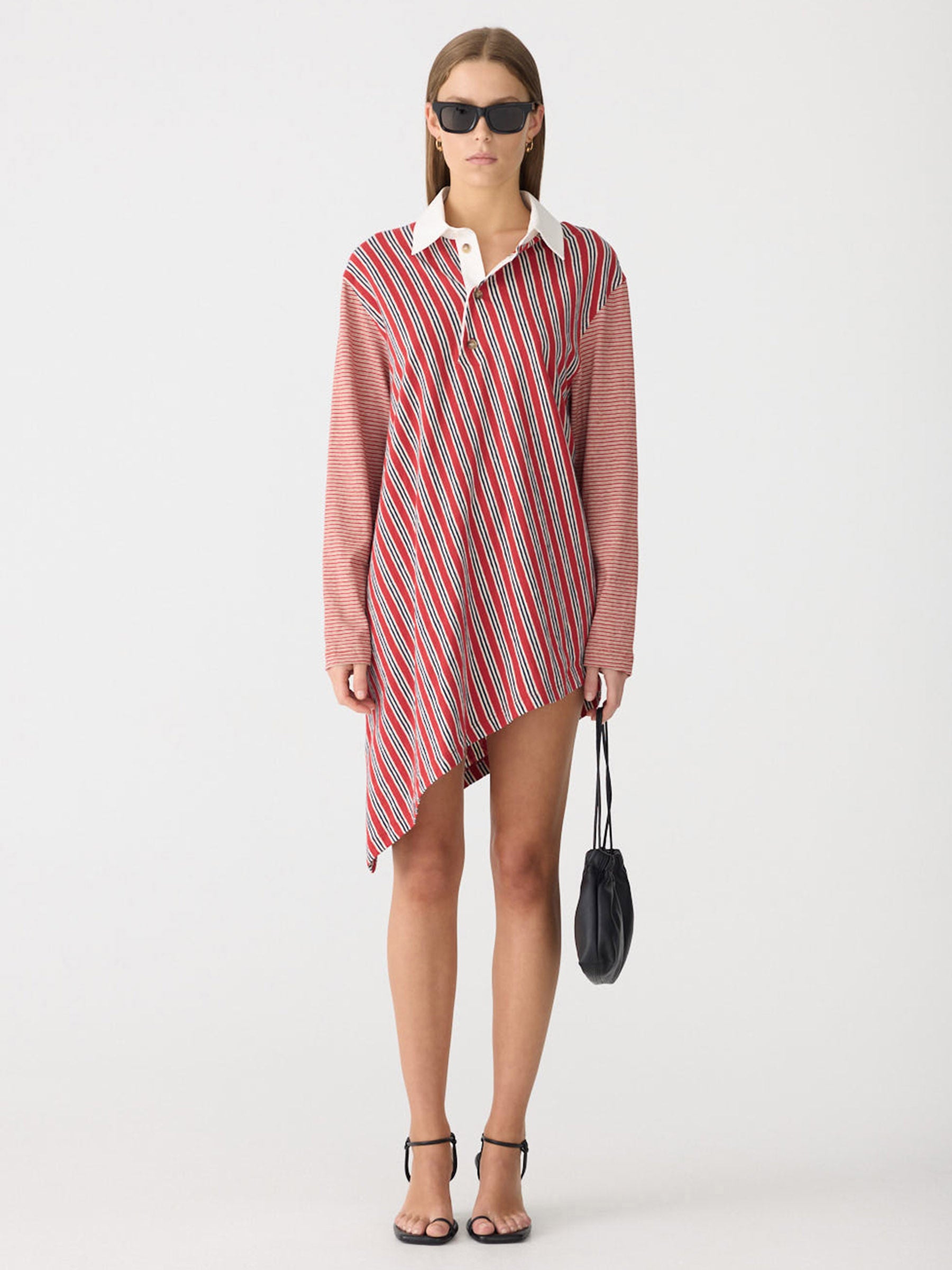 strapless open back dress Red & White Striped Cotton Polo Dress