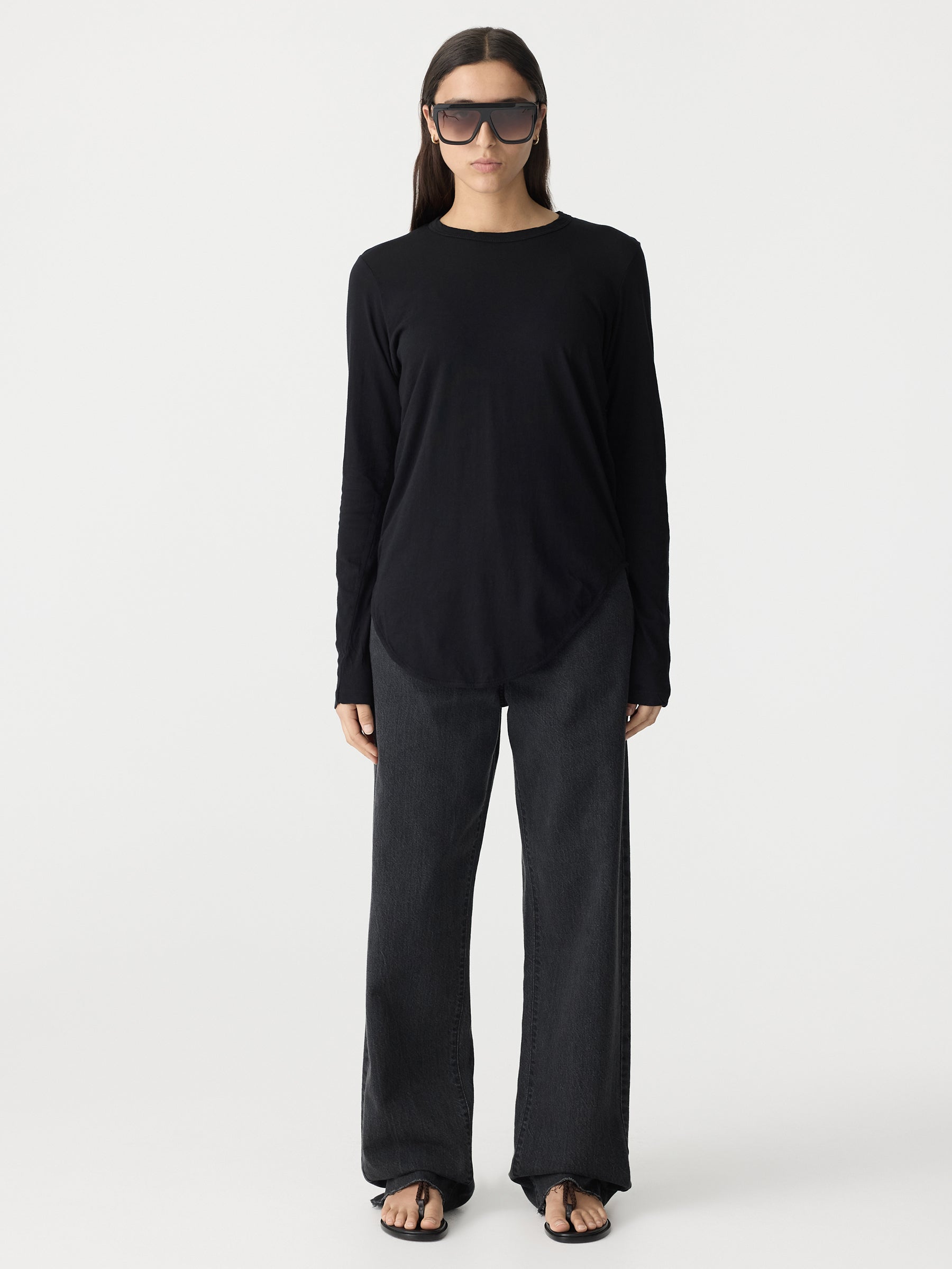 Regular Scoop Hem Long Sleeve T.Shirt