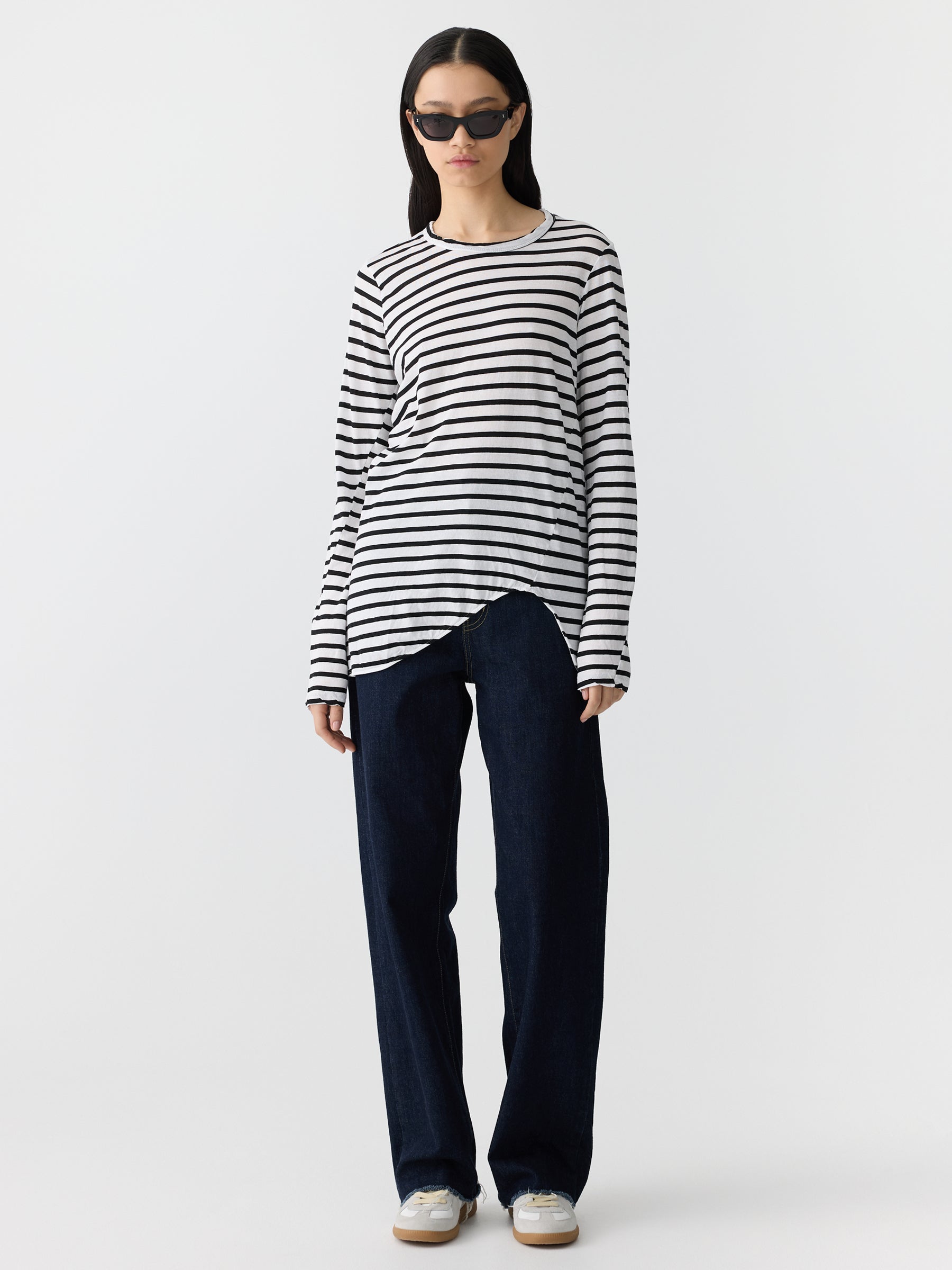 Stripe Scoop Hem Long Sleeve T-Shirt