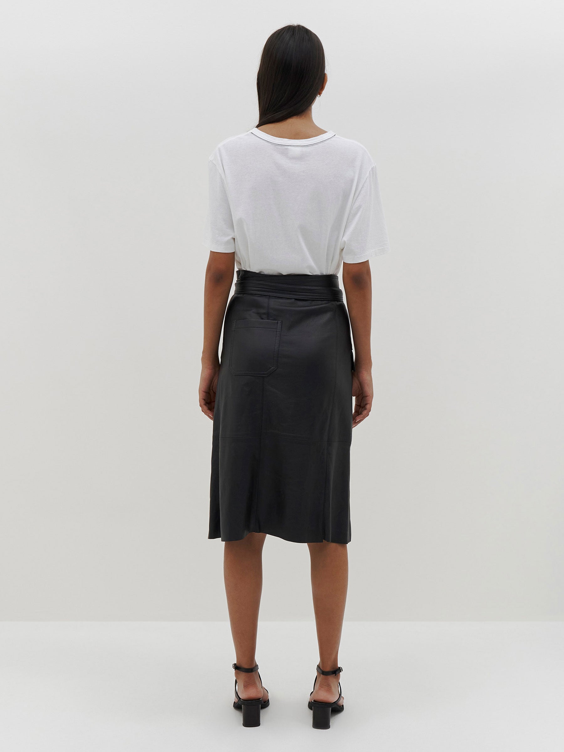 Black faux leather sale wrap tie-up pencil skirt