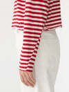 stripe raw neck boxy long sleeve t.shirt