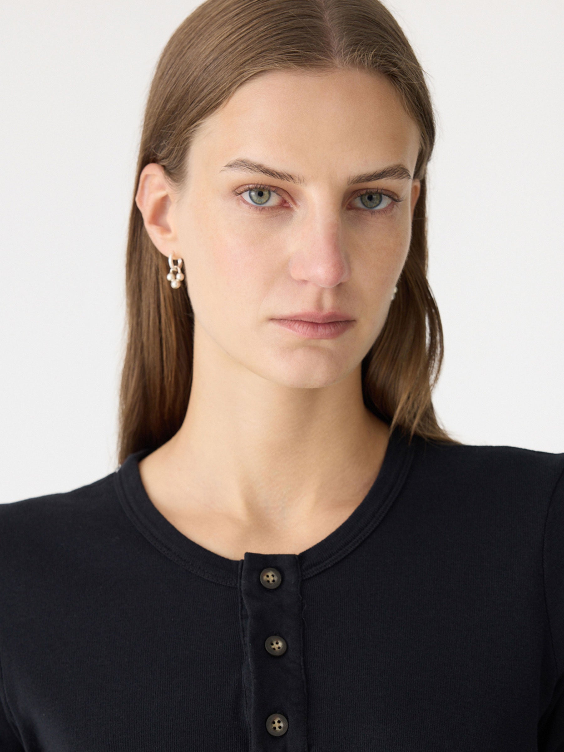 Rib Placket 3/4 Sleeve T-Shirt