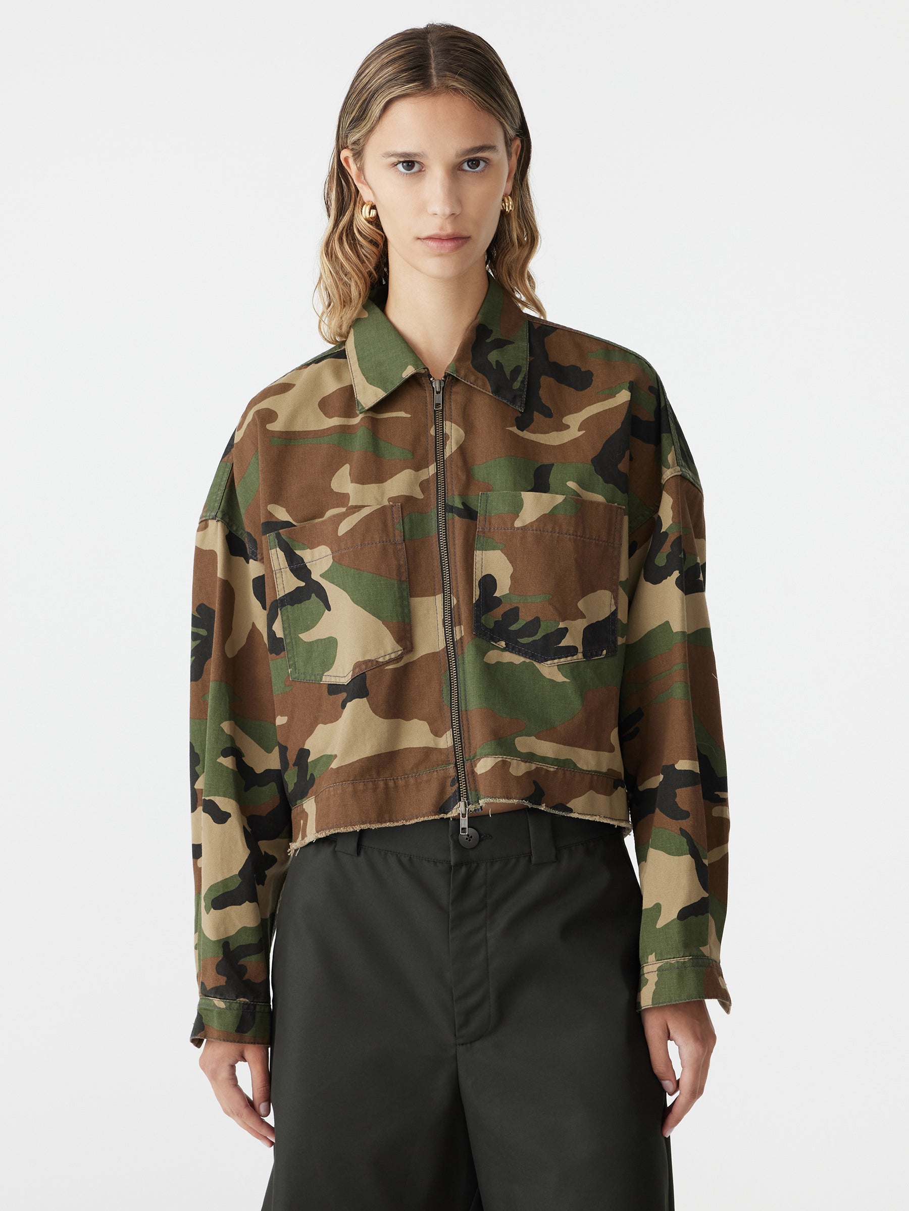 Denim Zara Cropped Camo Jacket Camo Zip Front Crop Jacket – BASSIKE