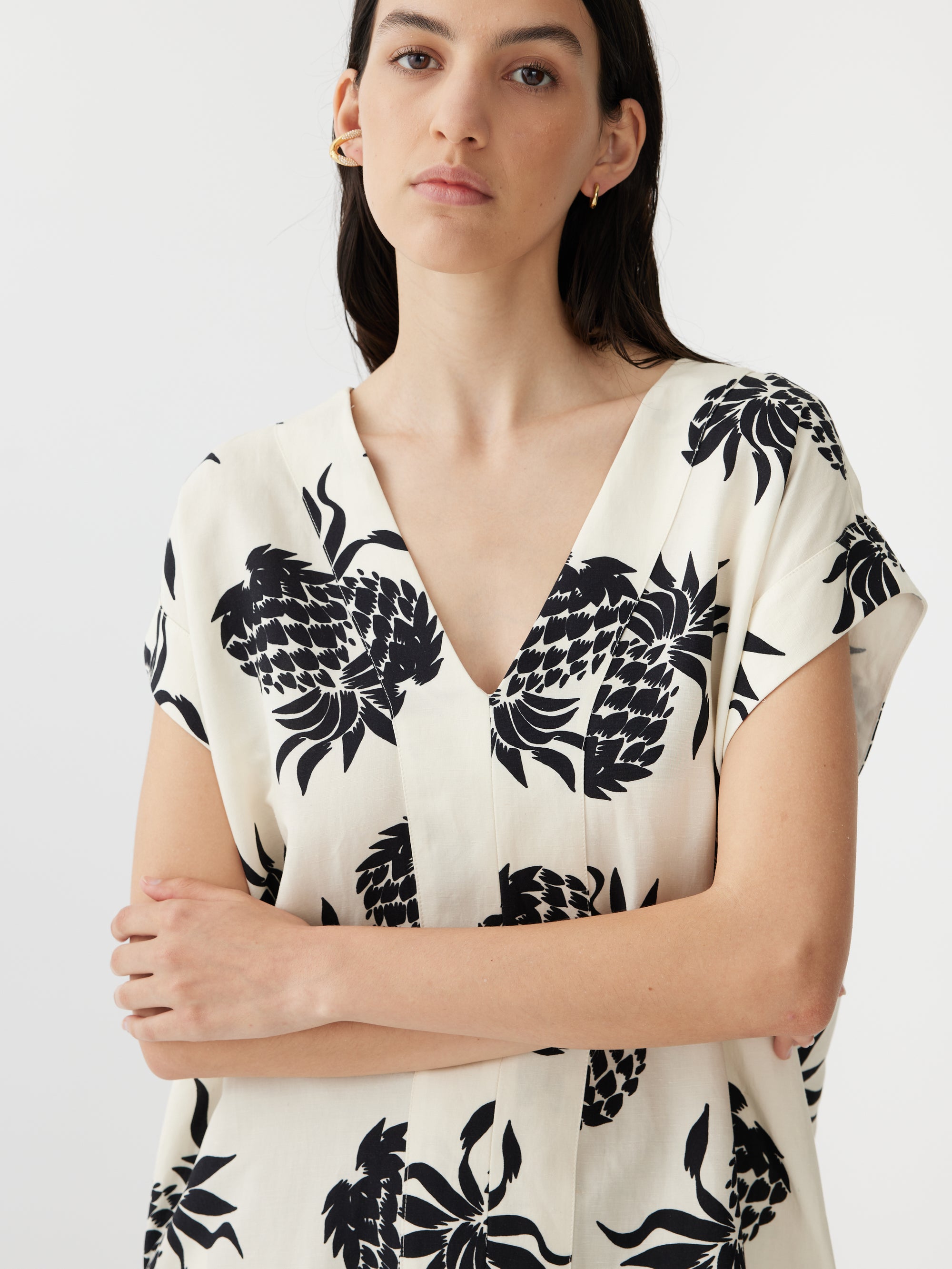 SHEIN VCAY Pineapple Print V-Neck Dress