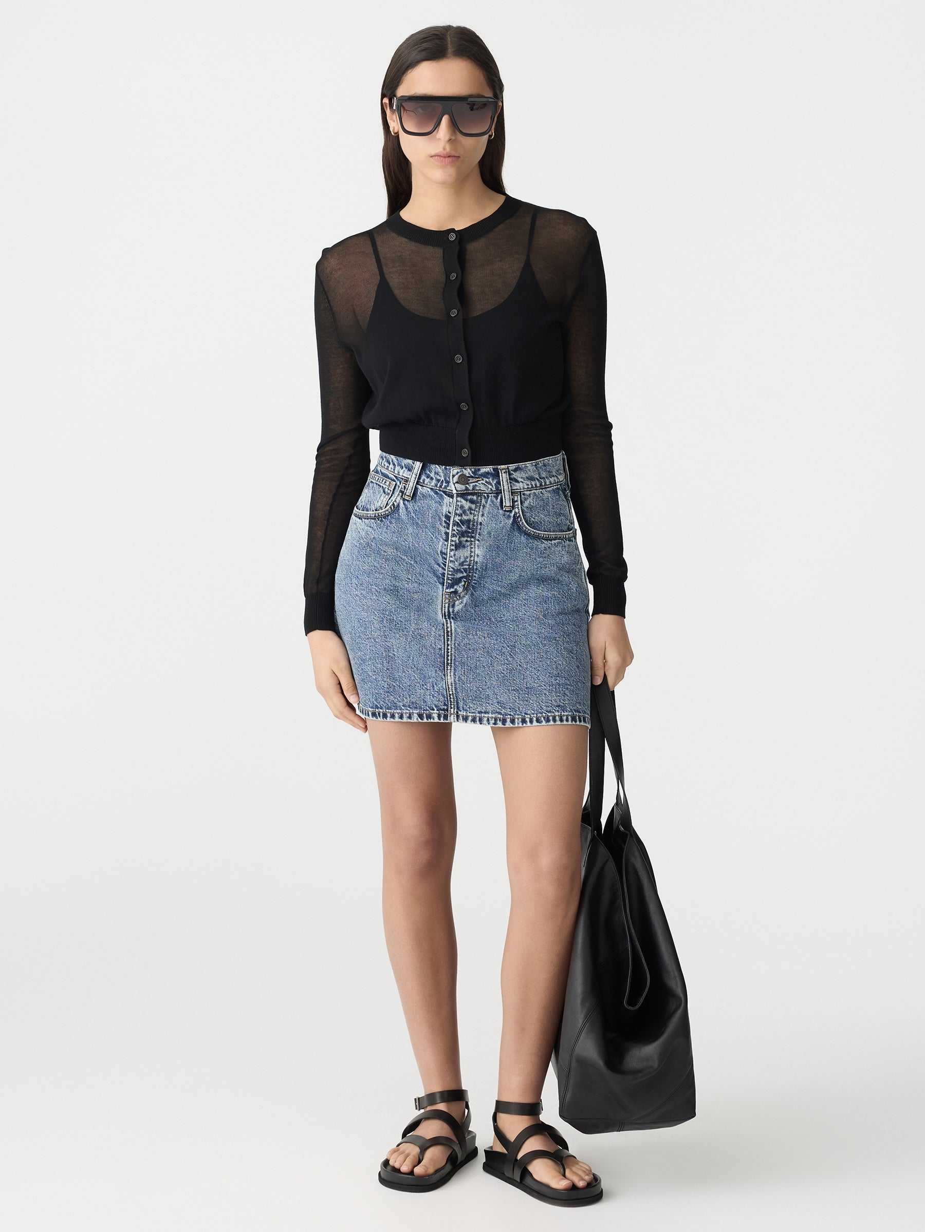 【BOK PLACE】Catbrush Washing H Line Mini Denim SK Darcy Mid Wash Denim High Waisted Mini Skirt | Beginning