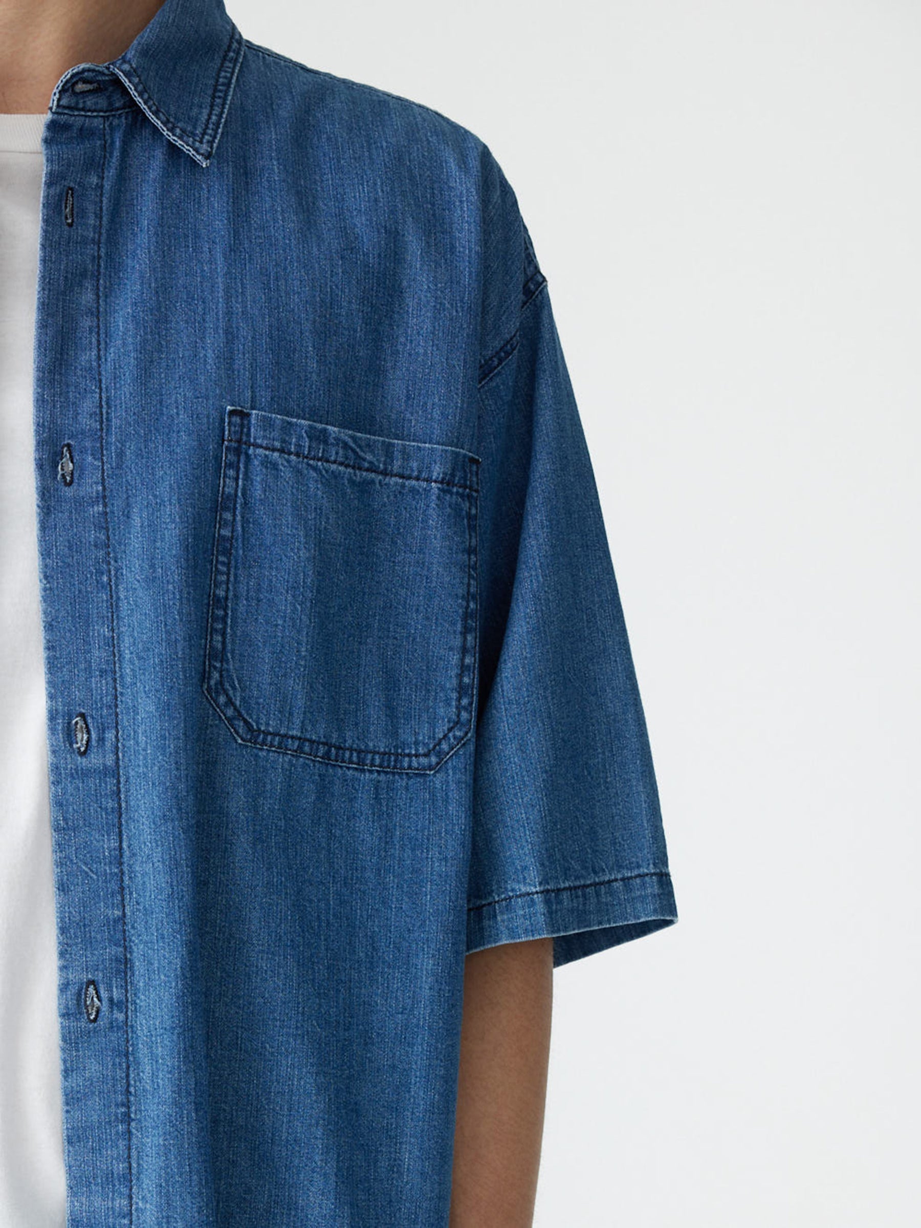 white christmas dresses Organic Denim Short Sleeve Shirt – BASSIKE