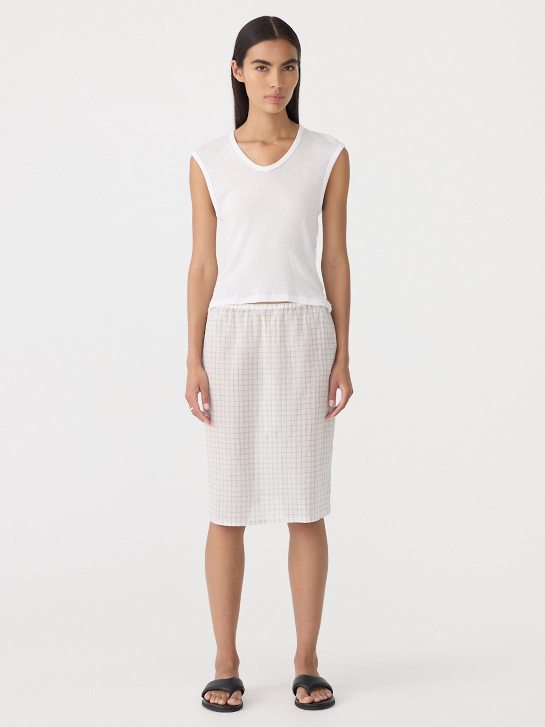 Fine Check Pull On Skirt