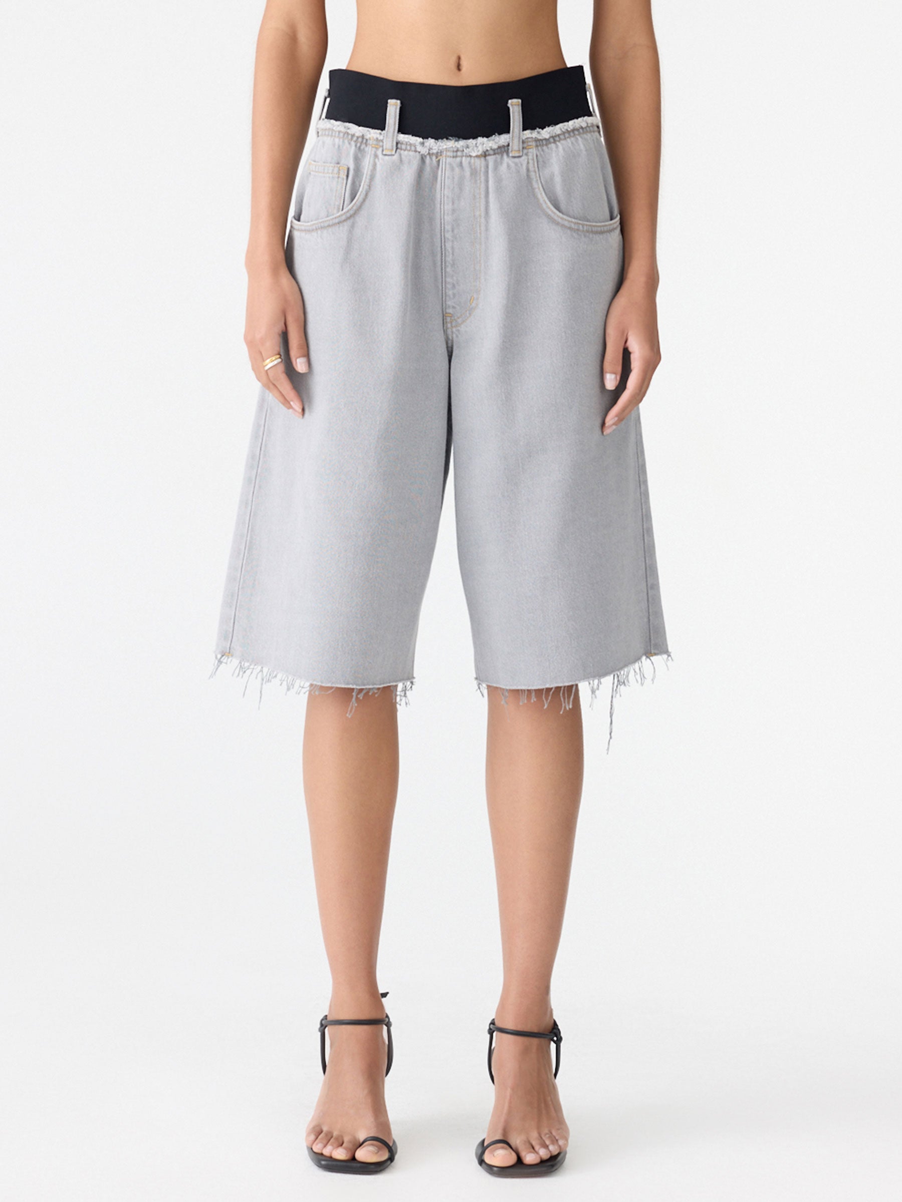 Elastic Longerline Denim Short