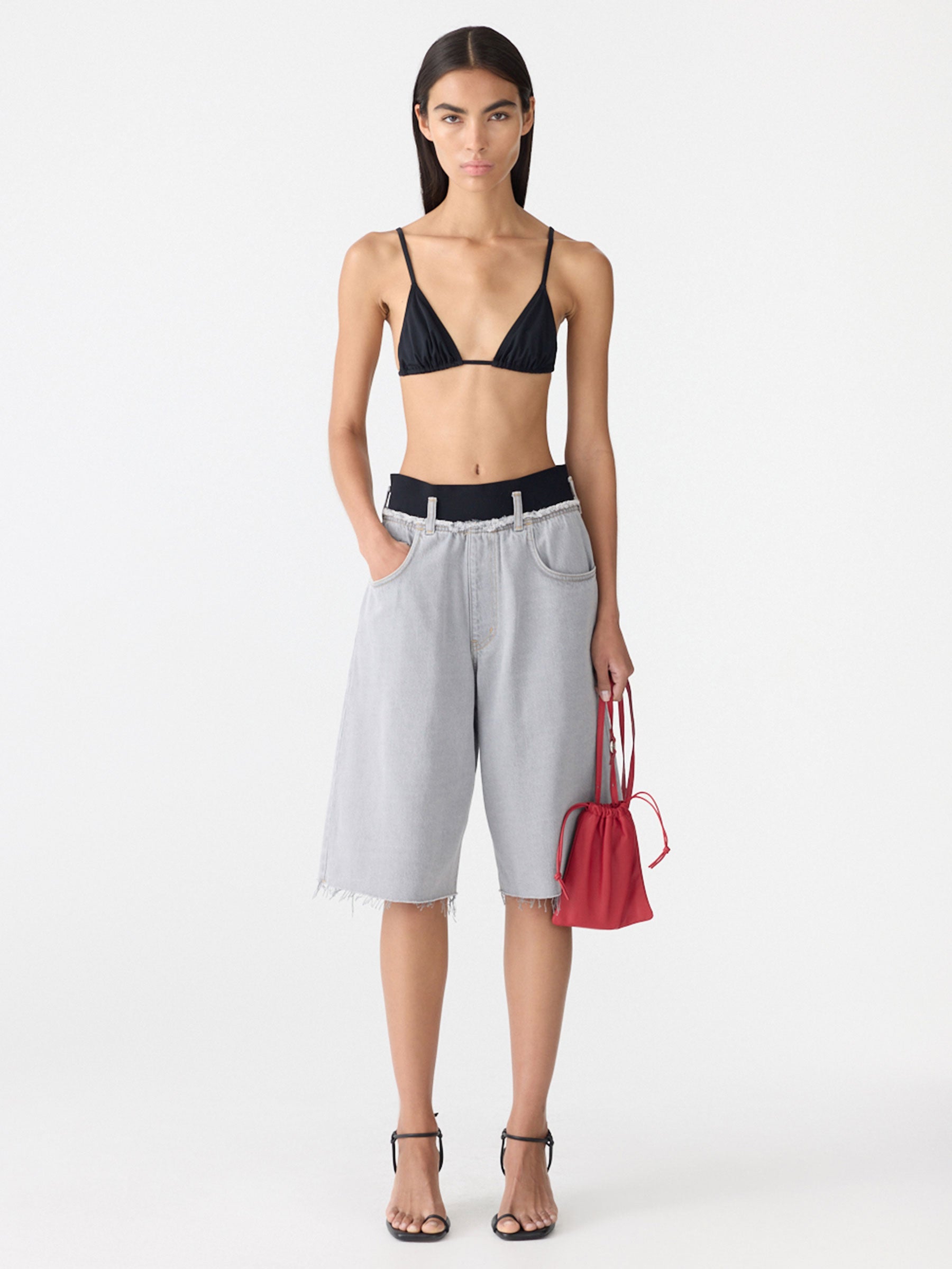 Elastic Longerline Denim Short