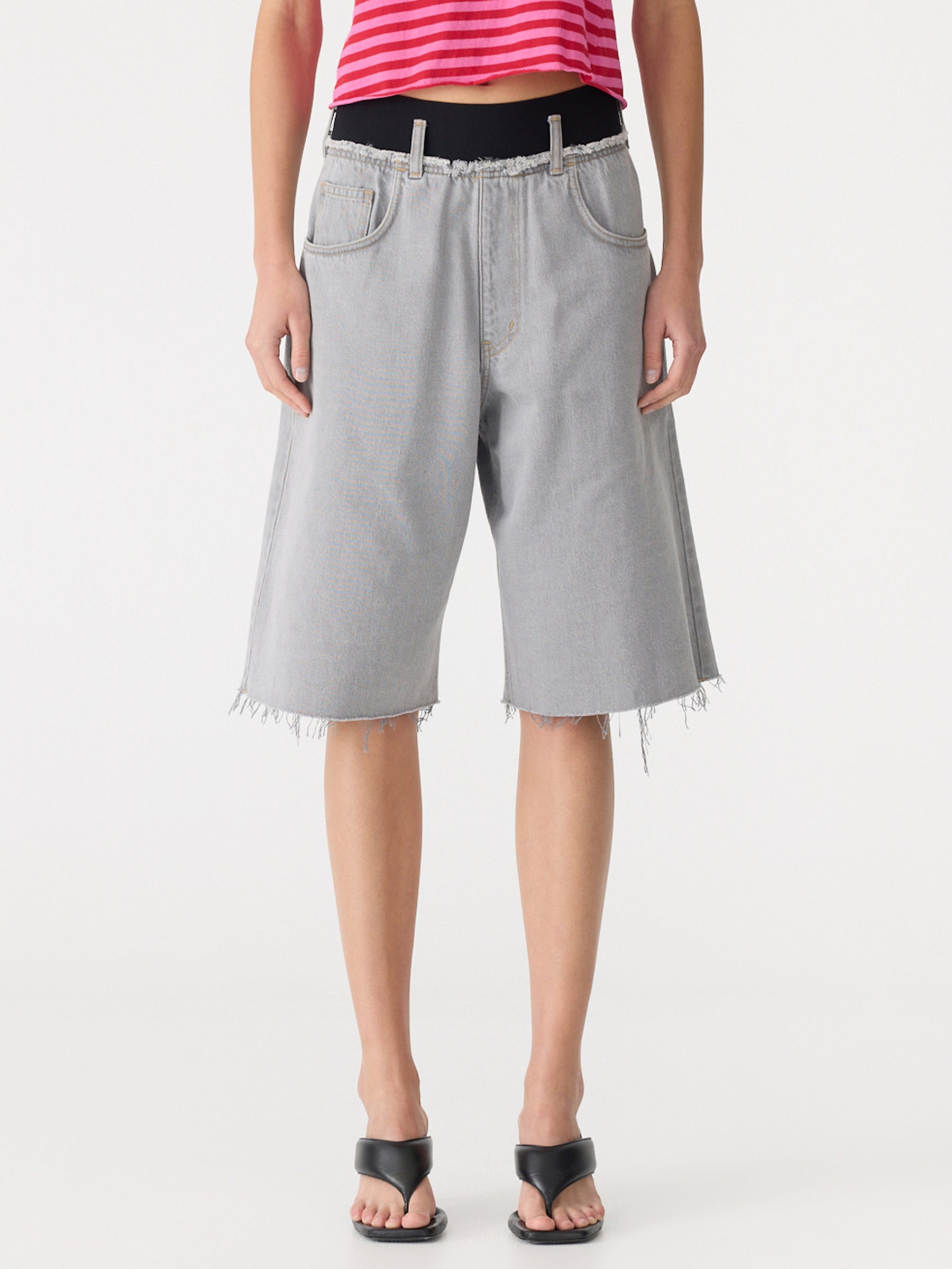 Elastic Longerline Denim Short