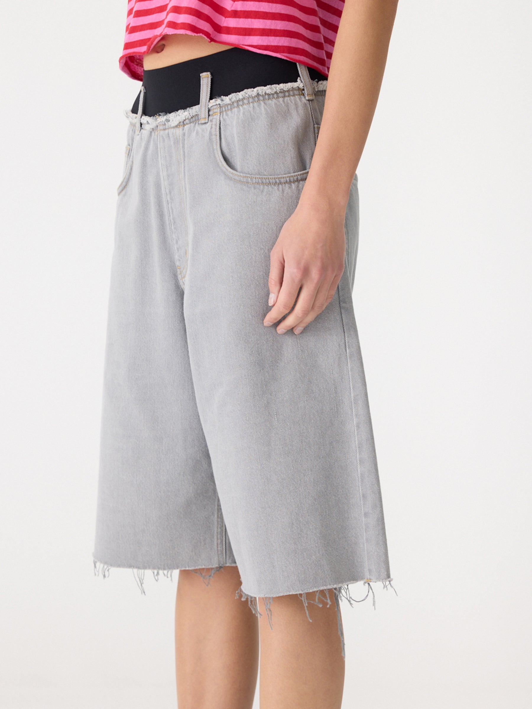Elastic Longerline Denim Short