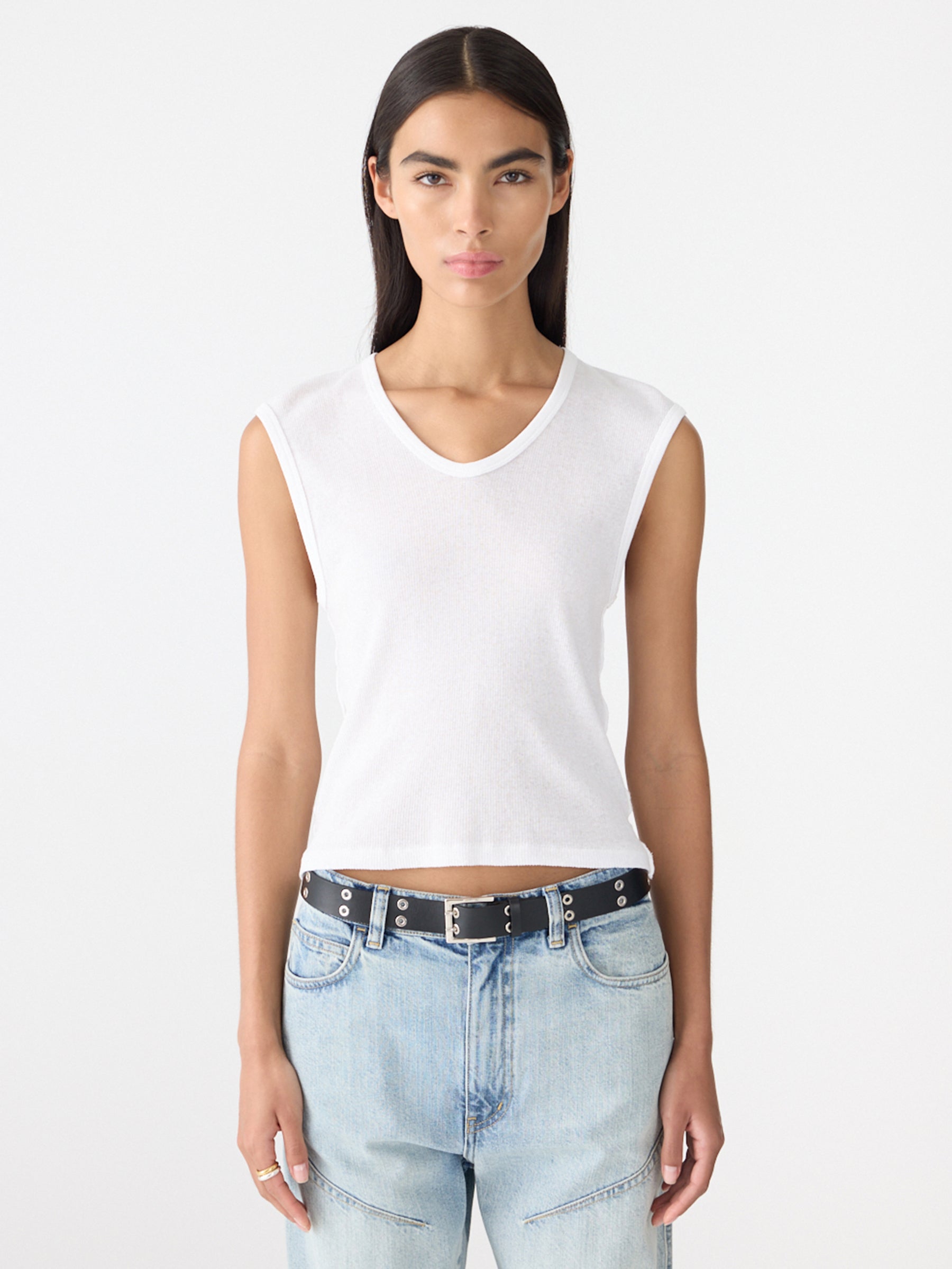 Sheer Rib V-Neck Muscle Tank