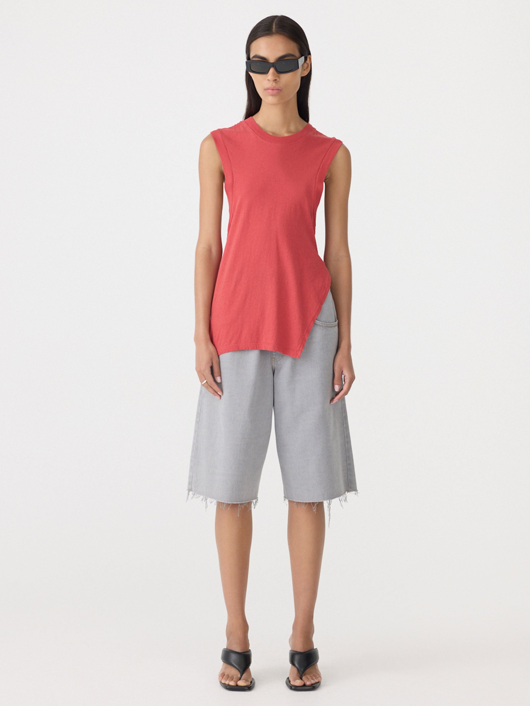 Elastic Longerline Denim Short