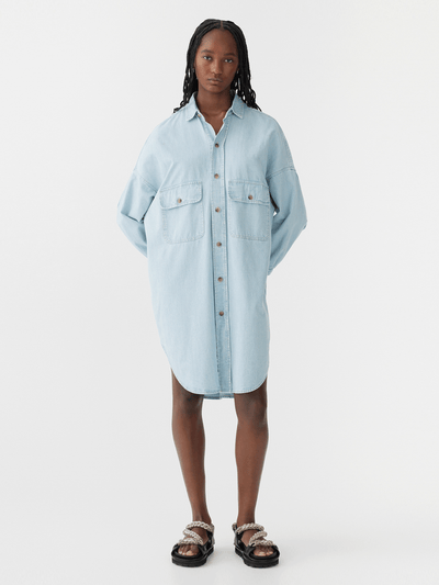 scoop hem denim dress