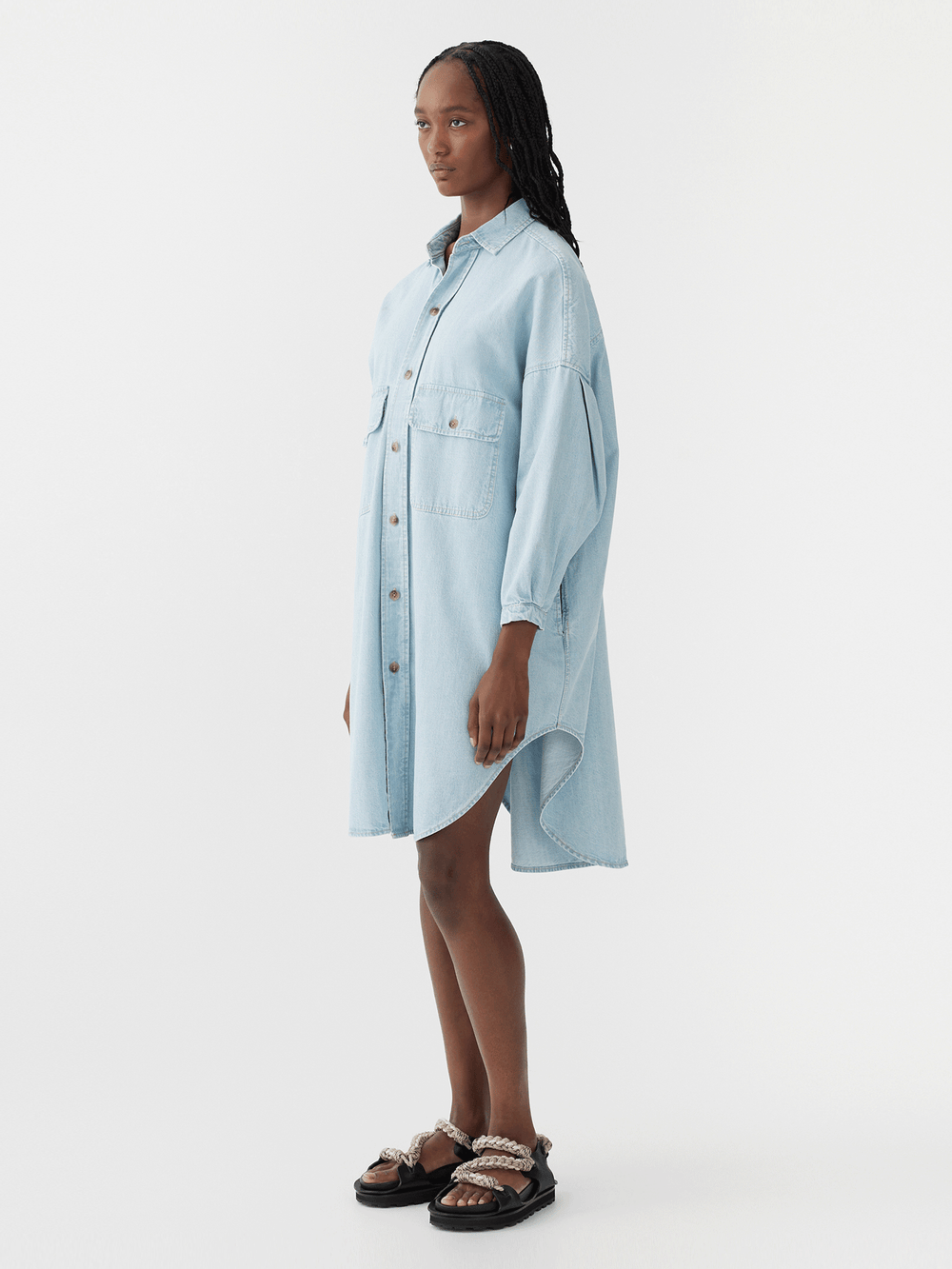scoop hem denim dress