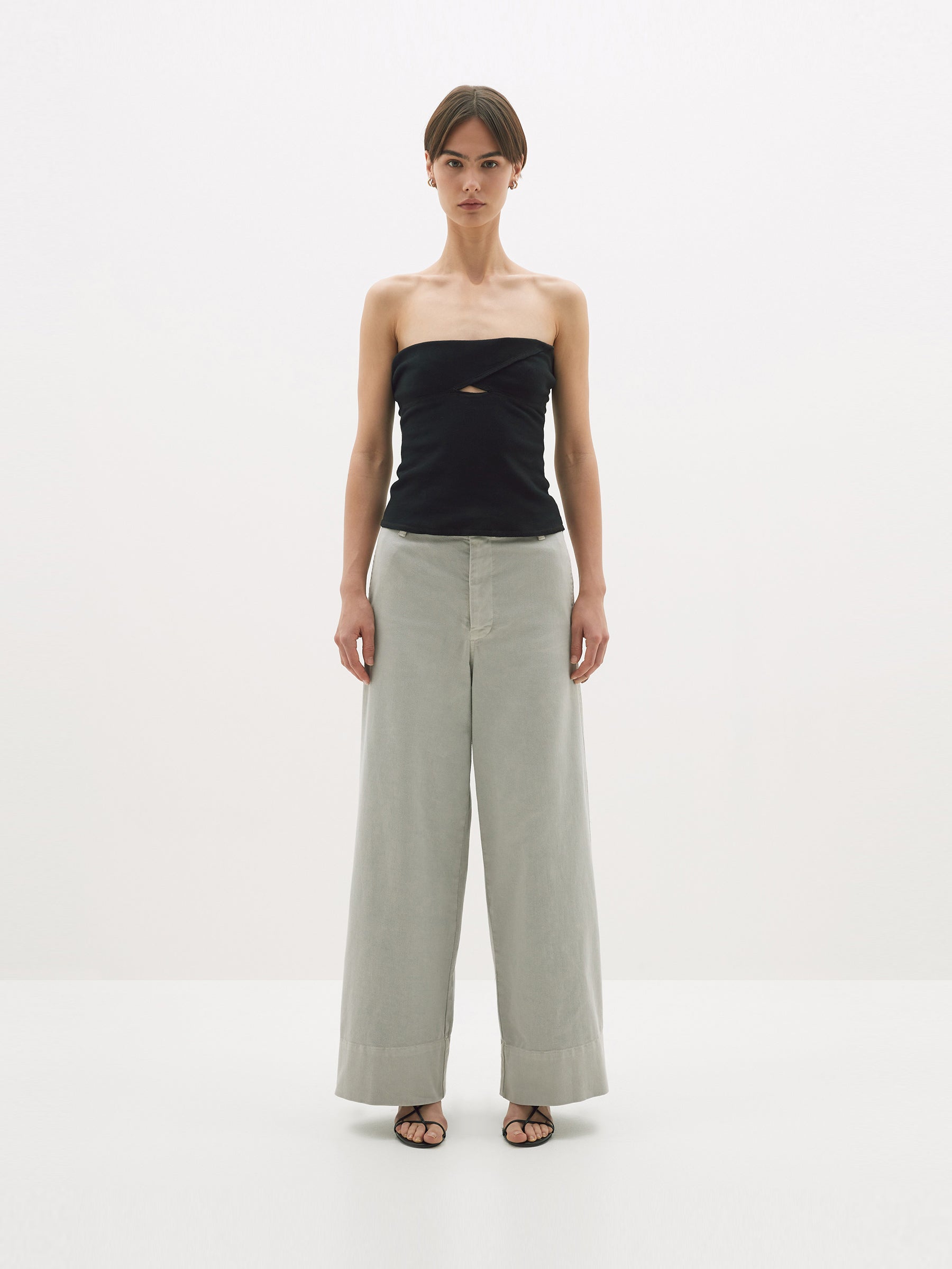 cotton twill wide leg pant