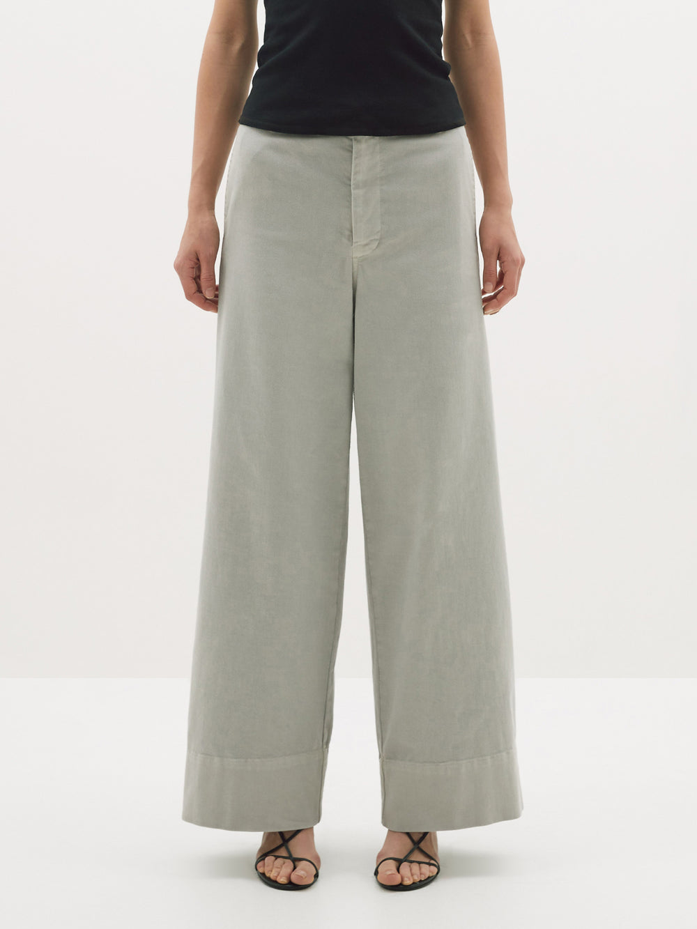 cotton twill wide leg pant