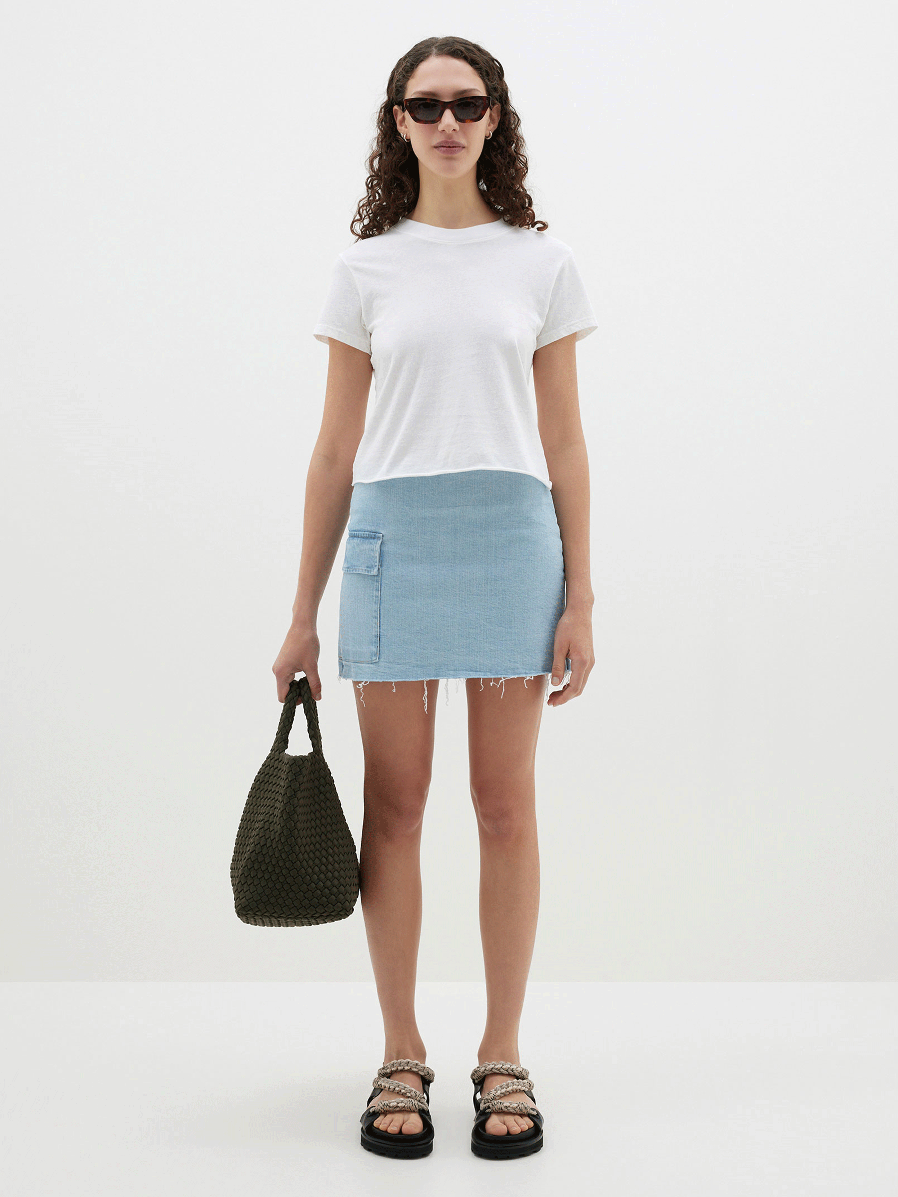 Utility zip up denim skirt top