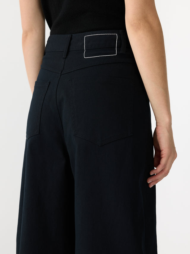 BLACK STRIPED TWILL BARREL PANTS main image 1