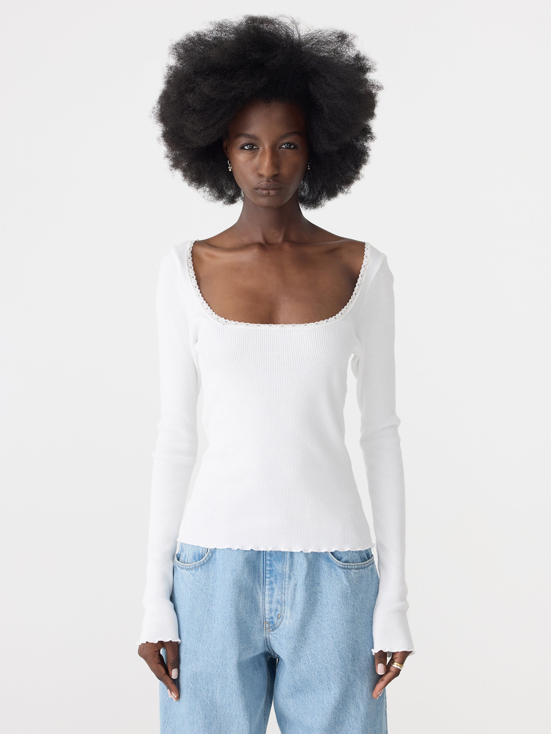 Slim Rib Lace Long Sleeve Top