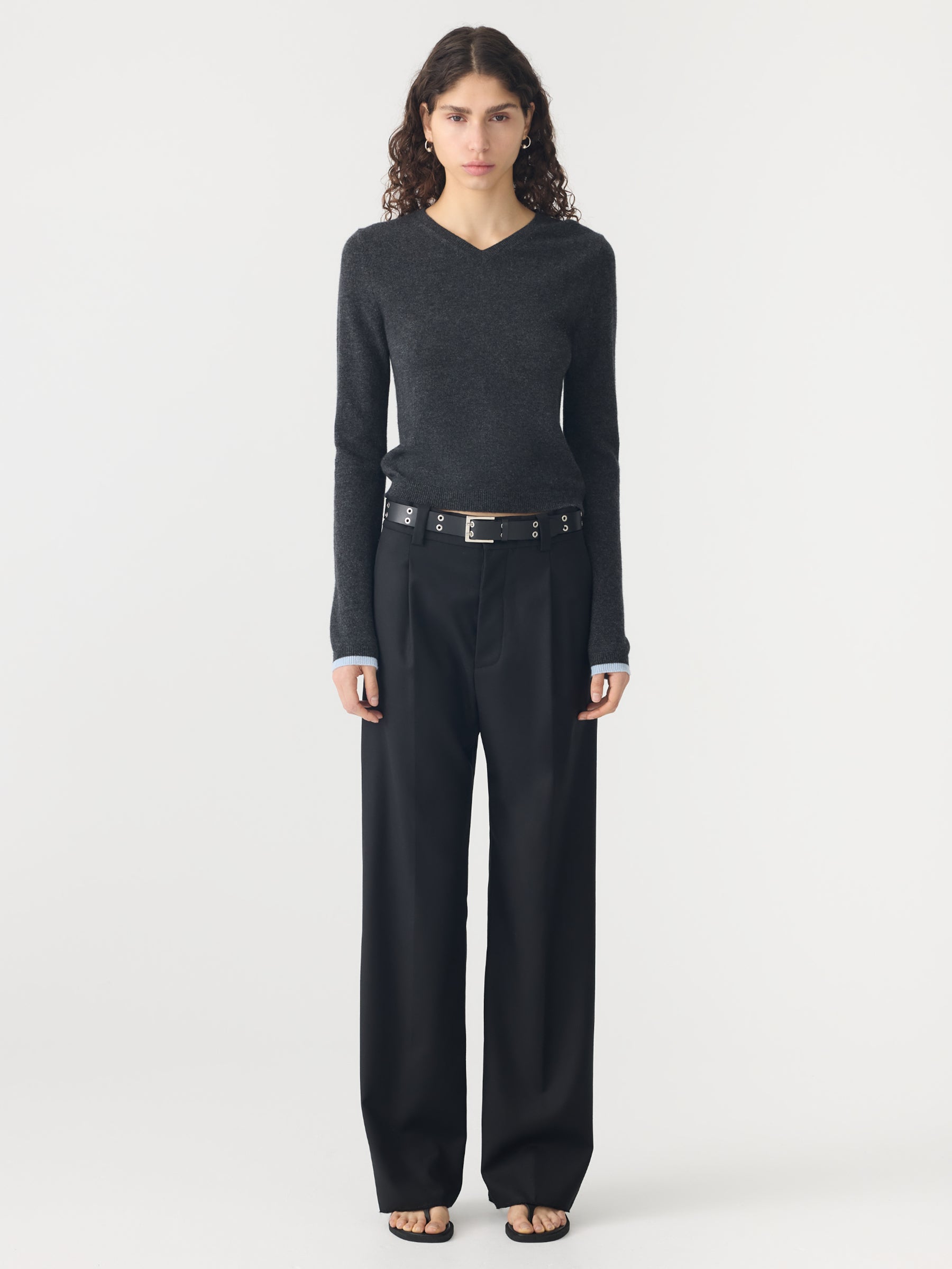 Slim High V Neck Knit