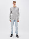 bassike 2 piece wide neck long sleeve t.shirt in grey-marl