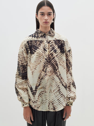 smudge printed gathered shirt