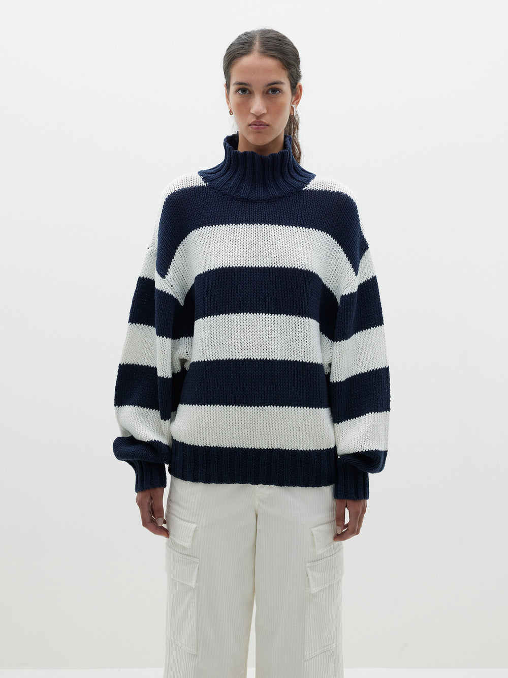 wide stripe turtleneck knit