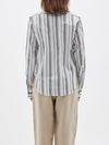 bassike cotton silk pleat detail shirt in natural-navy-green-stripes