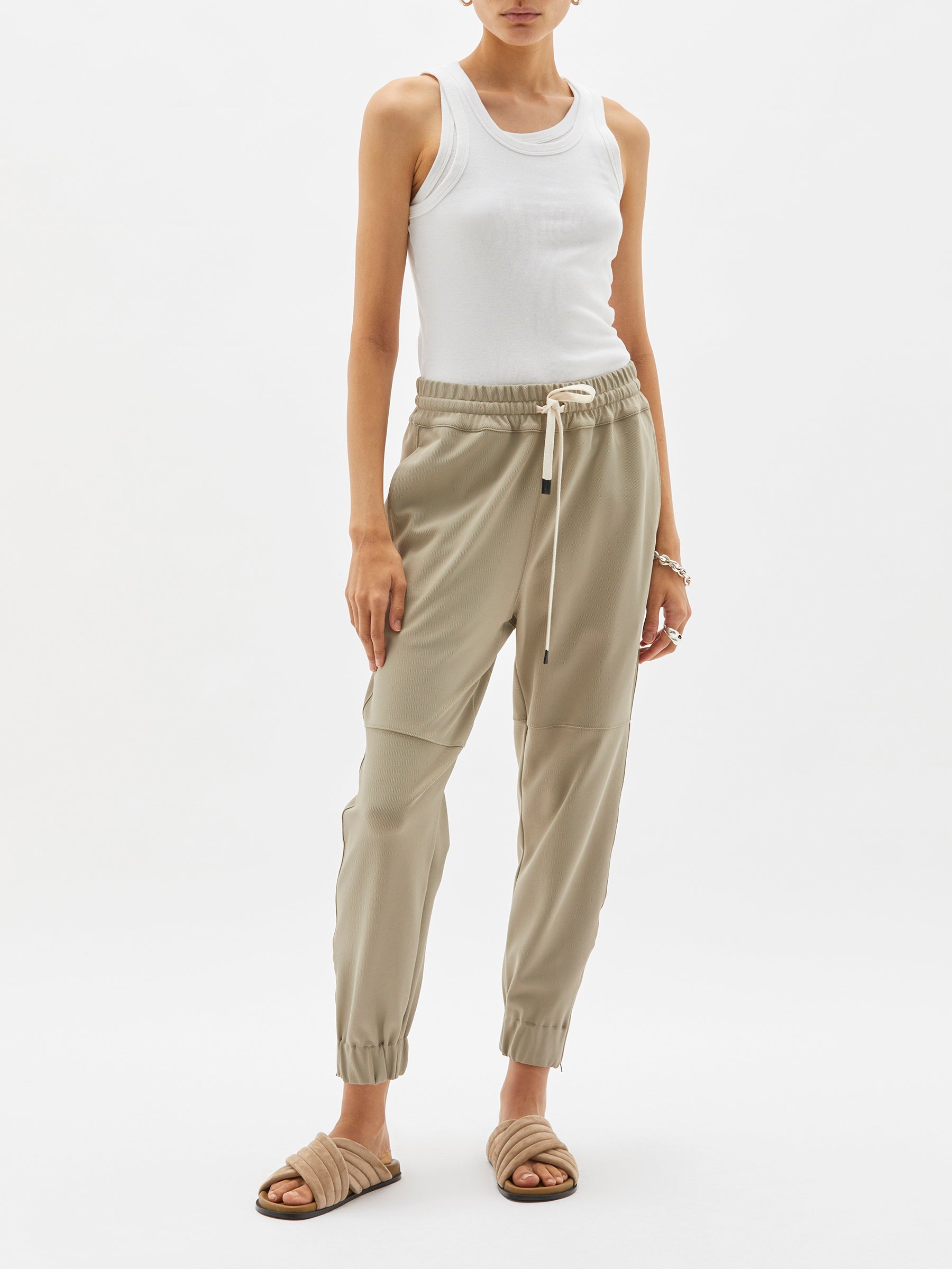 stretch twill track pant in stone