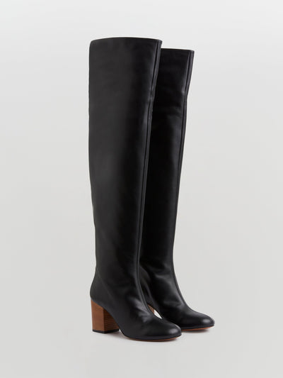 stacked heel high boot