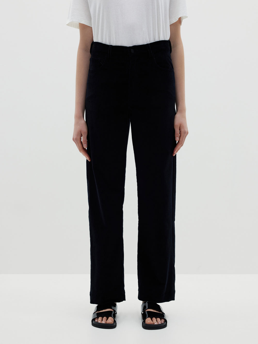 cord high rise straight leg jean