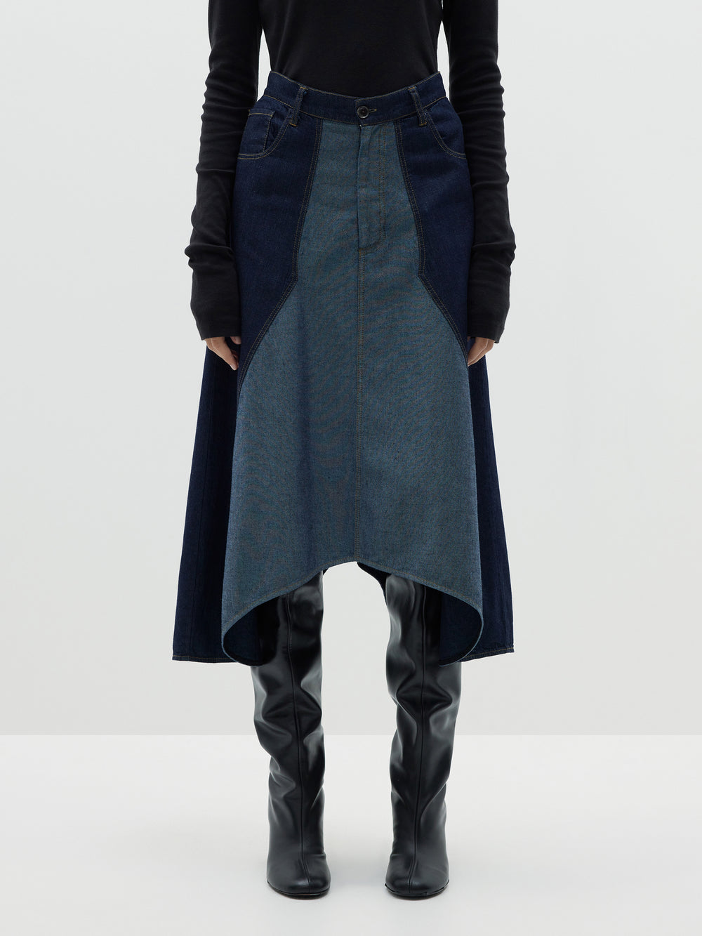 denim gusset detail skirt