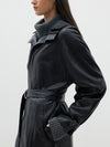 hooded leather trench coat