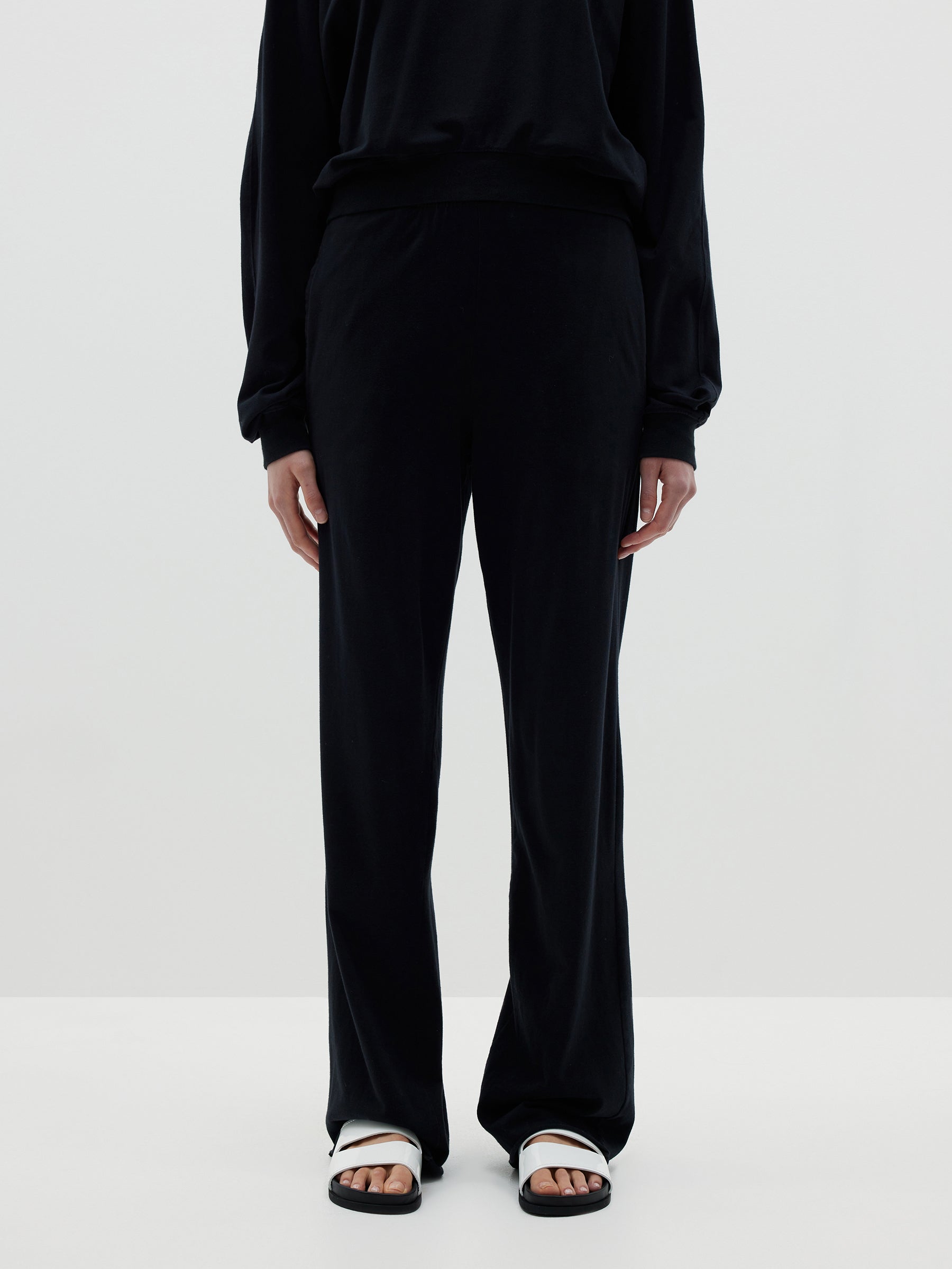 wide leg double jersey pant - black