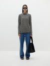 stripe funnel neck long sleeve shirt