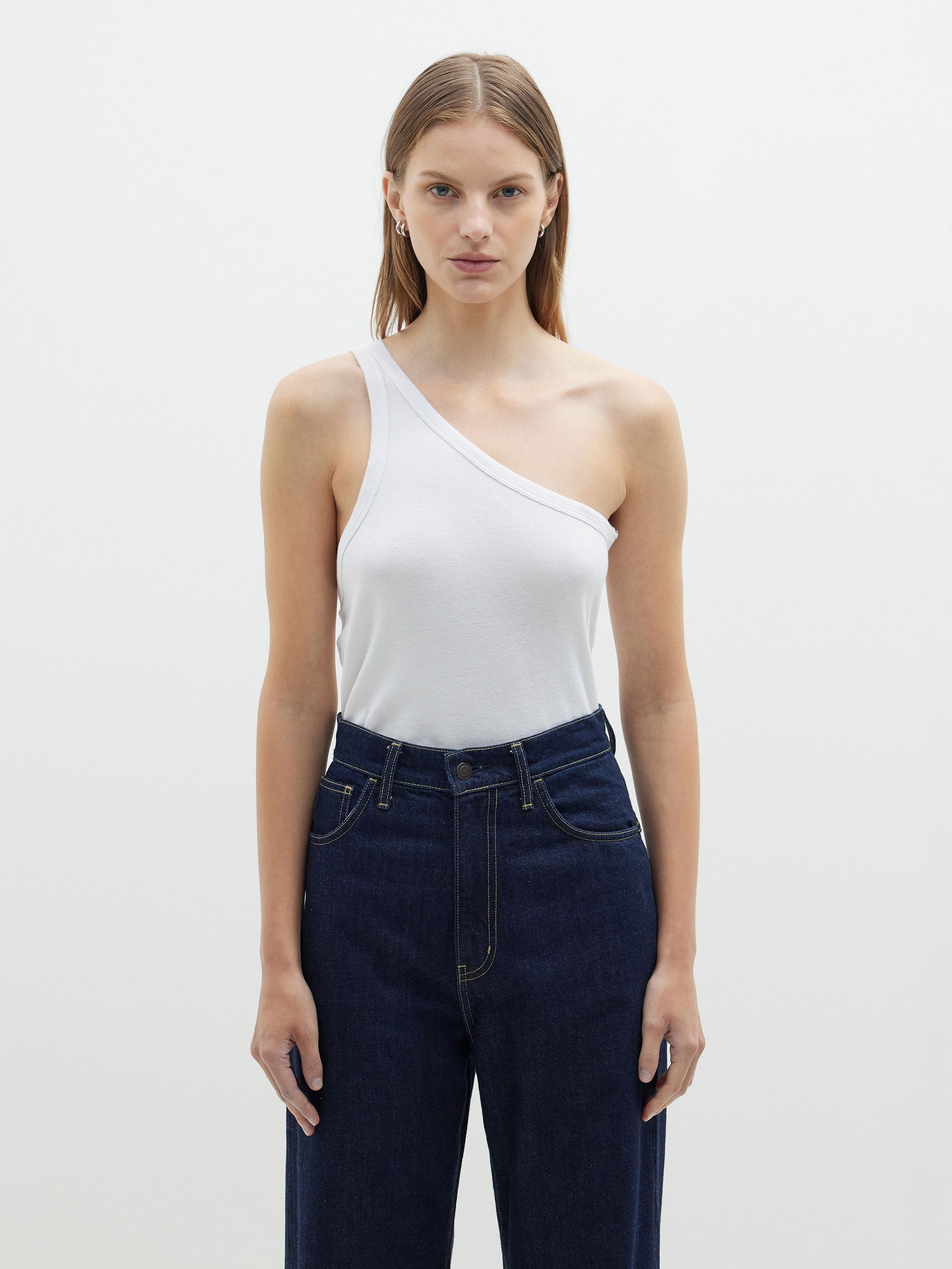 rib cutaway one shoulder tank white