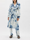 bleached shibori denim trench