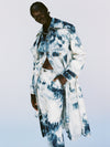 bleached shibori denim trench