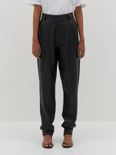 pleat front leather pant