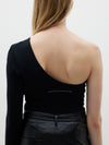 cut out one shoulder rib long sleeve top
