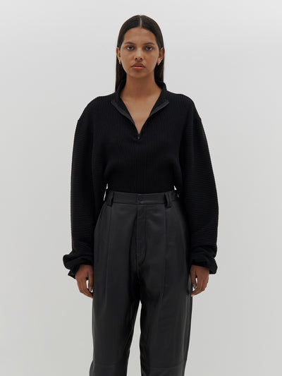 zip up drapey rib long sleeve top