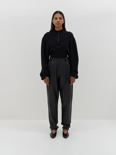 zip up drapey rib long sleeve top