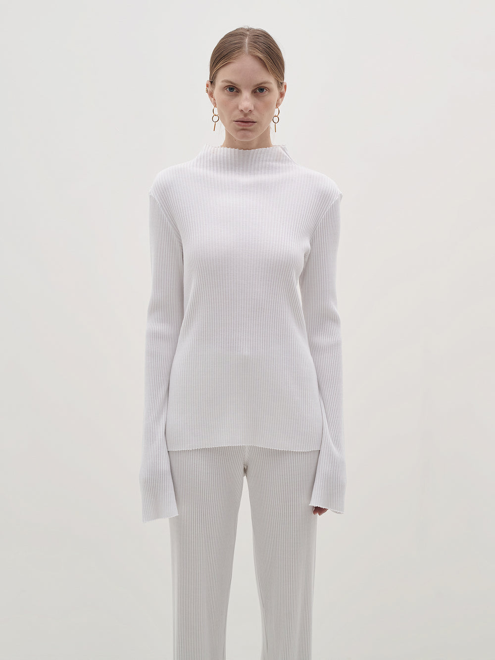 raised neck drapey rib long sleeve top