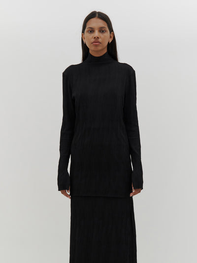 crinkle jersey raised neck long sleeve