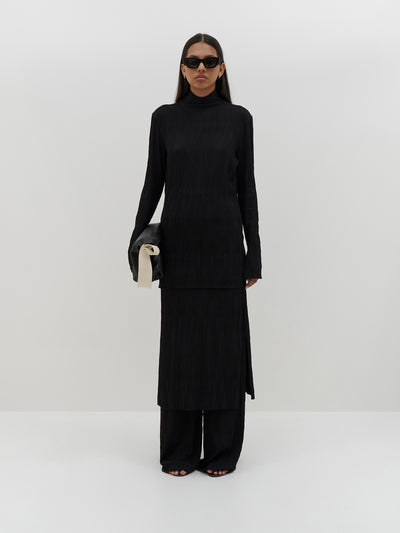 crinkle jersey raised neck long sleeve